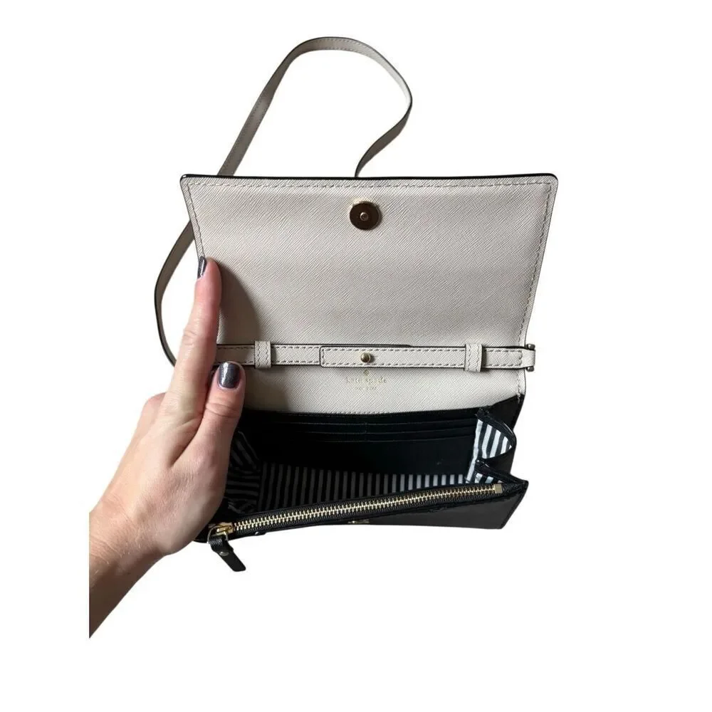 Kate‎ Spade Crossbody Bag Purse Leather Cream Black Chain